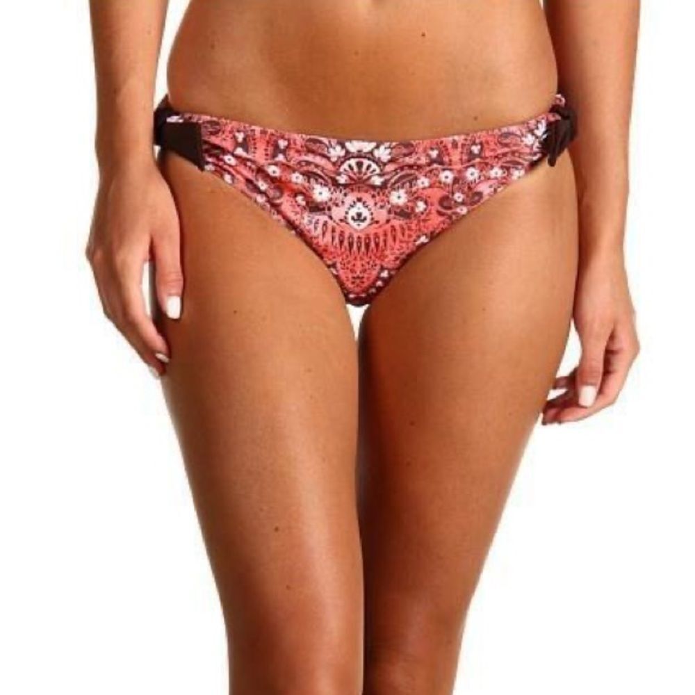 prAna Rena Bikini Swim Bottom Reversible Coral Pink Brown Boho XL New NWOT